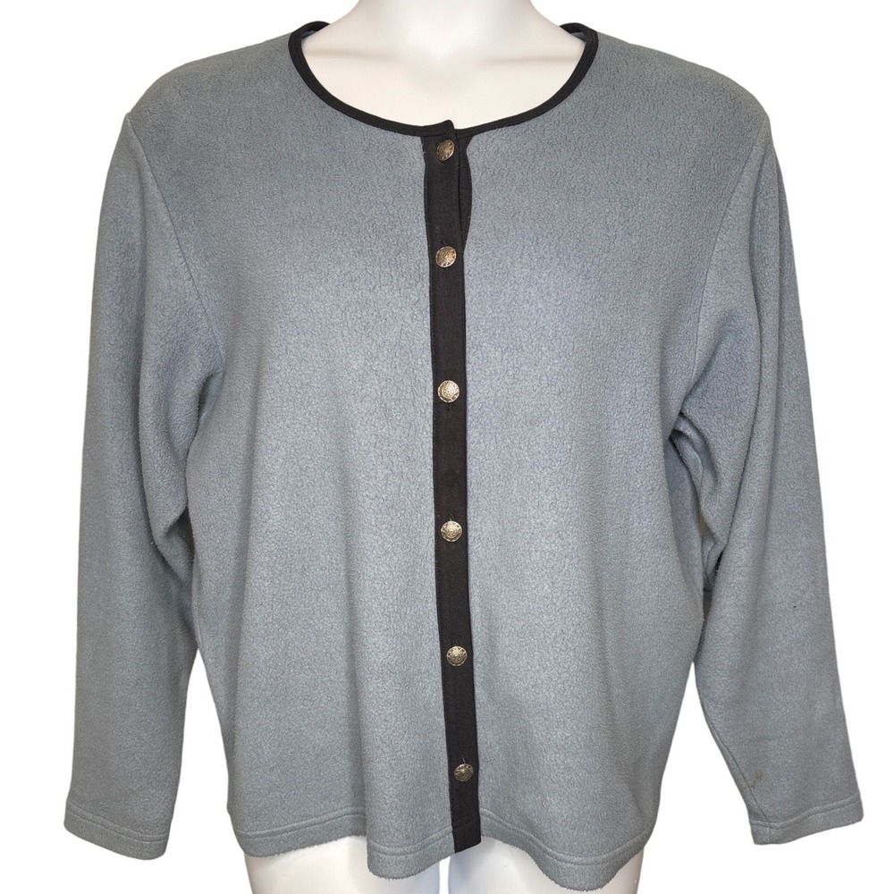 L.L. Bean Womens Blue Fleece Button Front Cardigan Sz L Outdoorsy Granola Girl